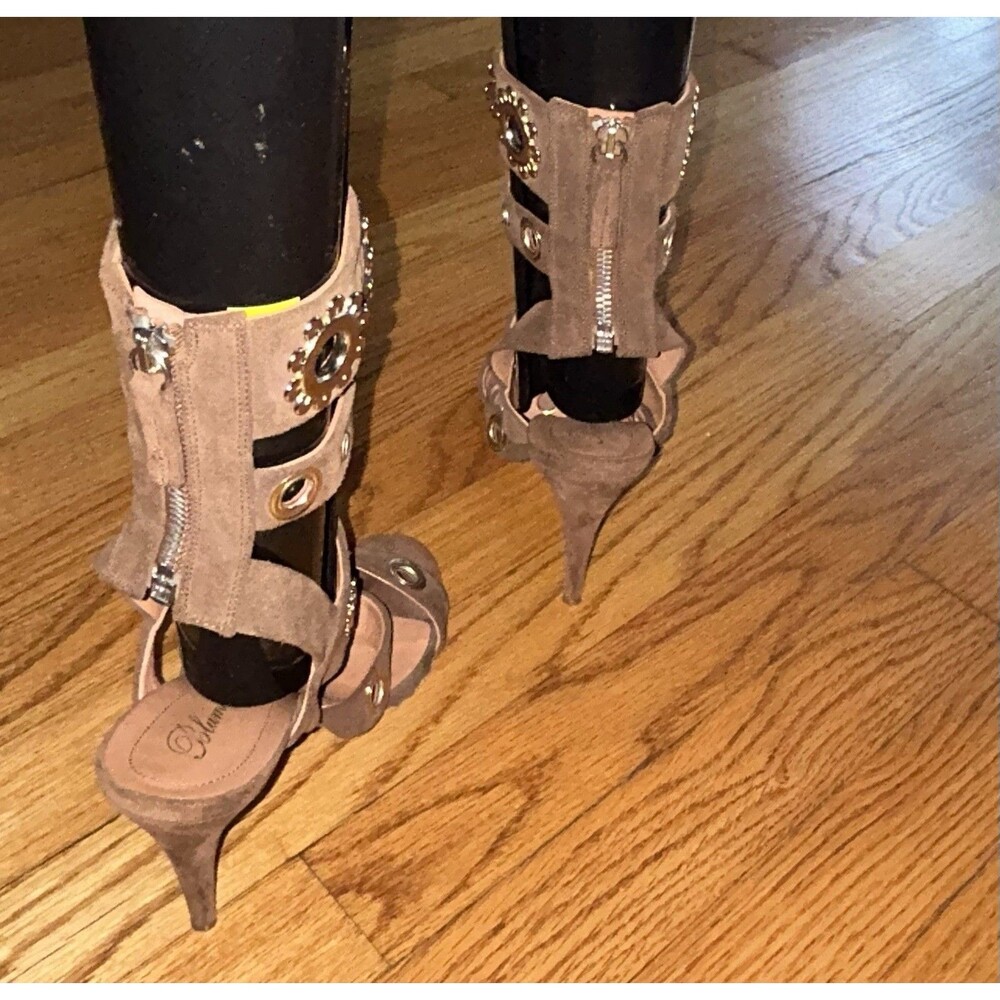 Blumarine Made In Italy Brown Suede Strappy Heels with Metal Studs US 7.5 / 37.5 - Picture 10 of 13